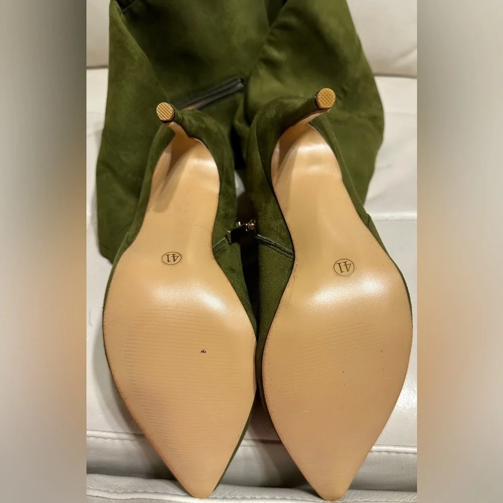 Green Suede Over-the-Knee Stiletto Boots – Size 9.5